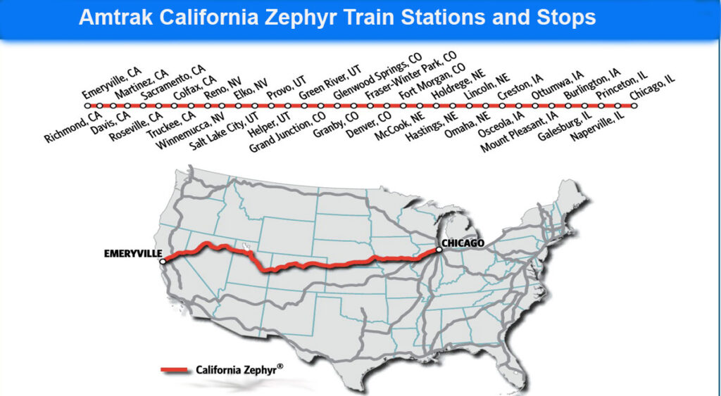 Amtrak California Zephyr Train Stations and Stops
