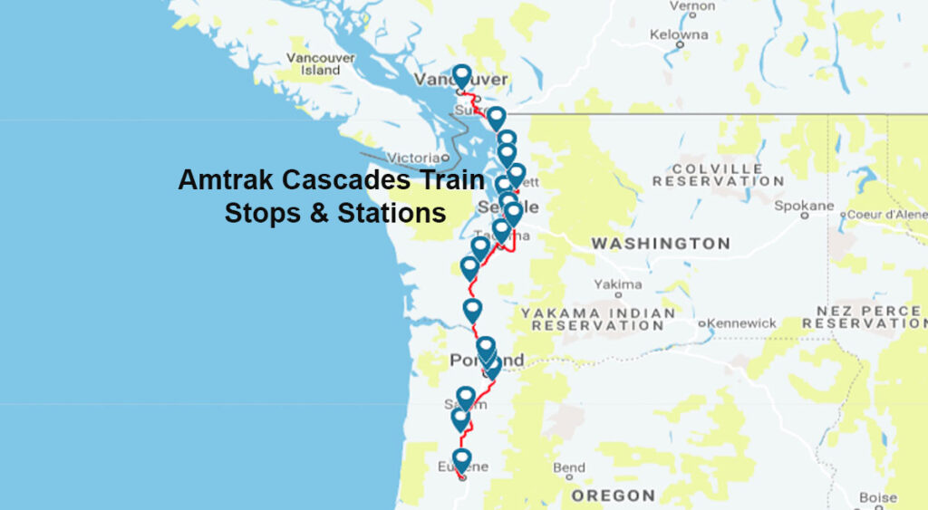 Amtrak's Cascades train stops and stations