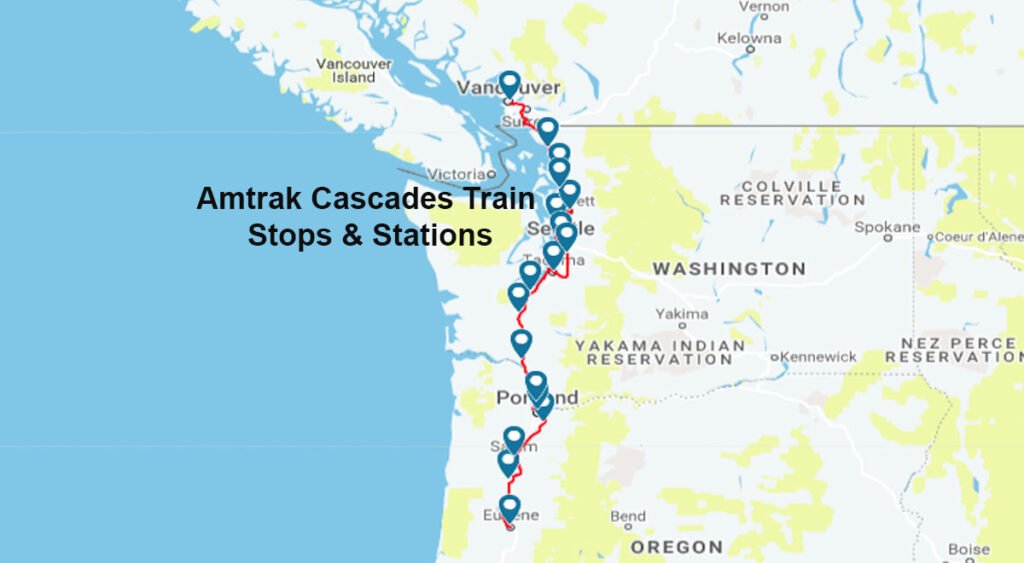 Amtrak's Cascades train stops and stations