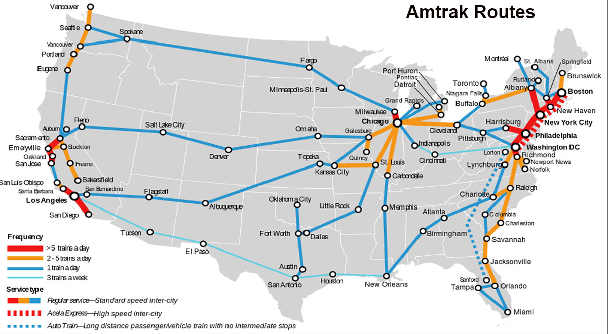 Amtrak service routes 