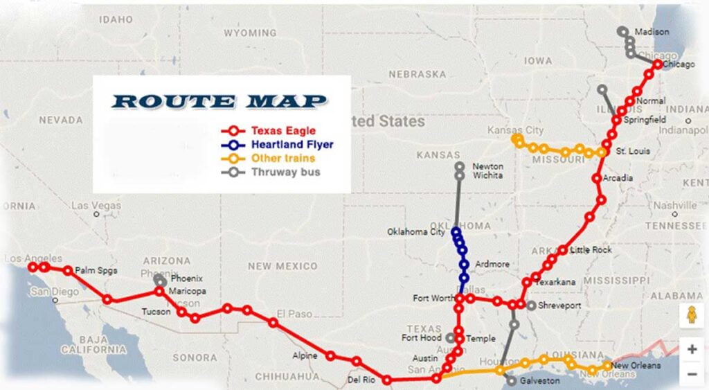 Amtrak Texas Eagle Train Papular Stops and Stations