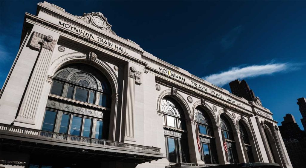 Moynihan Train Hall, the modern hub for Amtrak in New York City, offers a comfortable start to your connection.