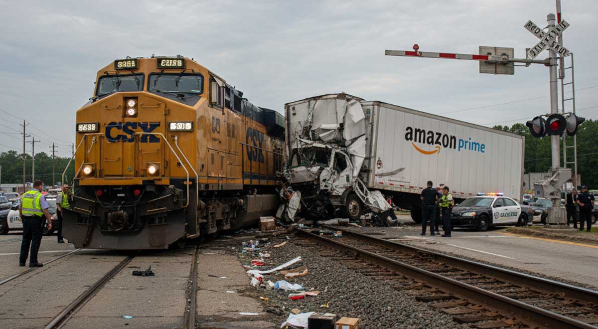 Train Collides With Amazon Truck in Union City